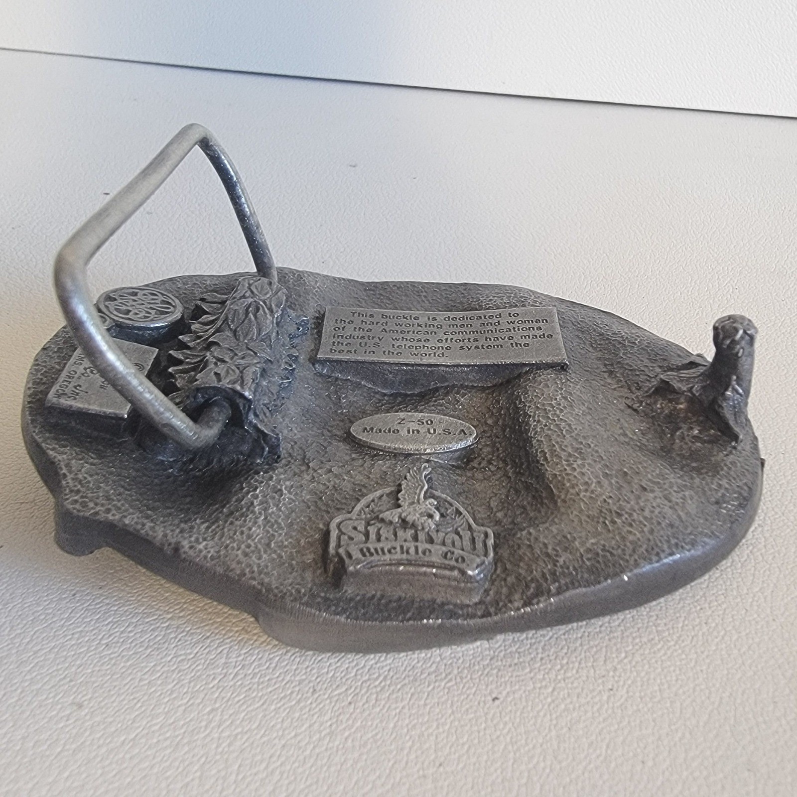 Vintage 1988 Siskiyou Pewter Belt Buckle Telephone Communications Lineman Z-50