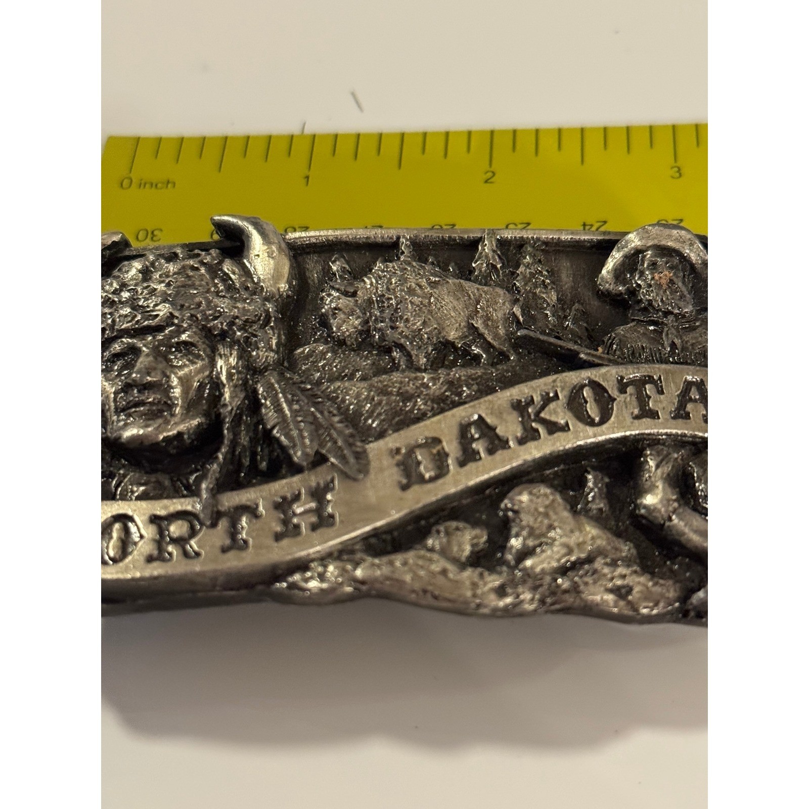 Vintage North Dakota Limited Edition Belt Buckle Native American Bison Western