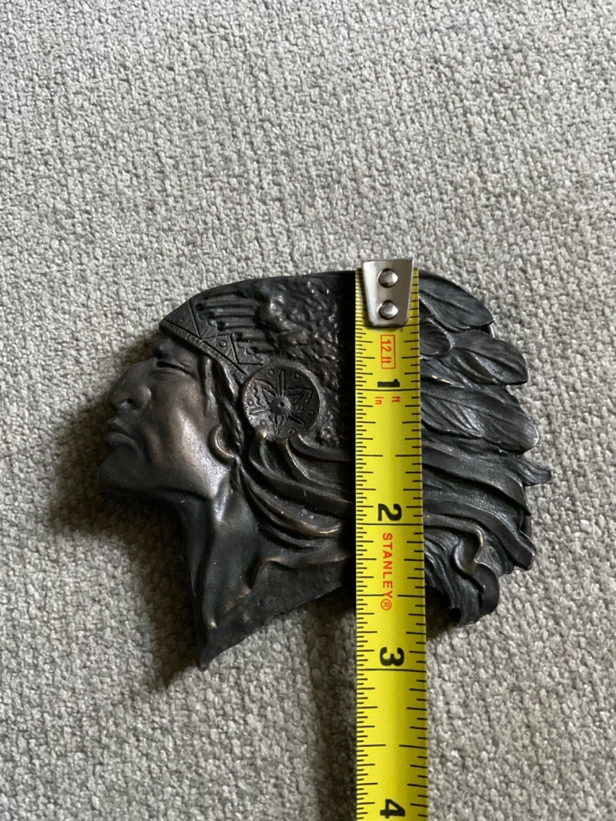 Belt Buckle Native American Indian Chief Head Bergamot Brass Textured Vintage