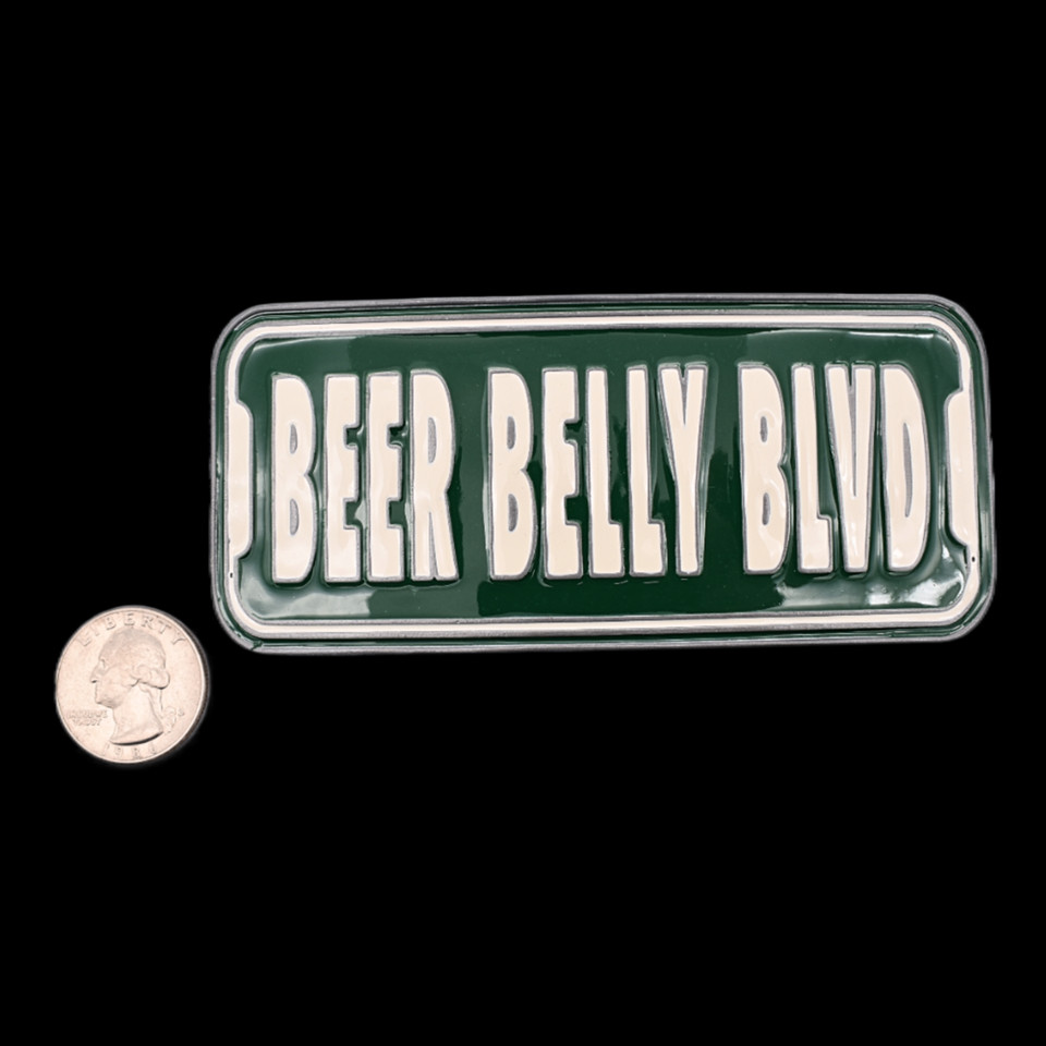 Beer Belly Blvd Street Sign Joke Funny Fat Guy Pot Belly Belt Buckle