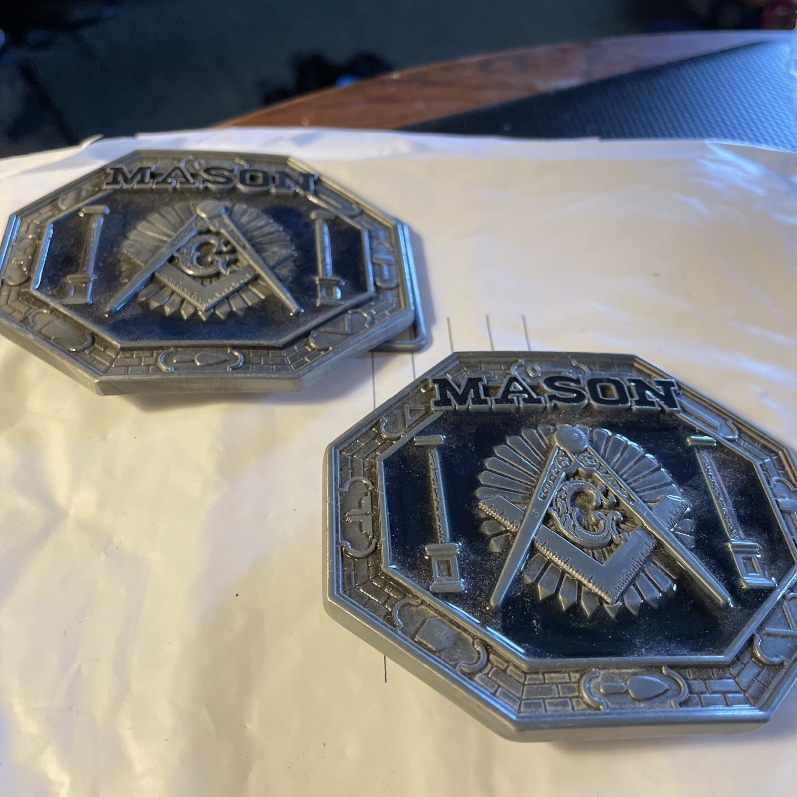 2 Masonic Freemasonry Metal Belt Buckles