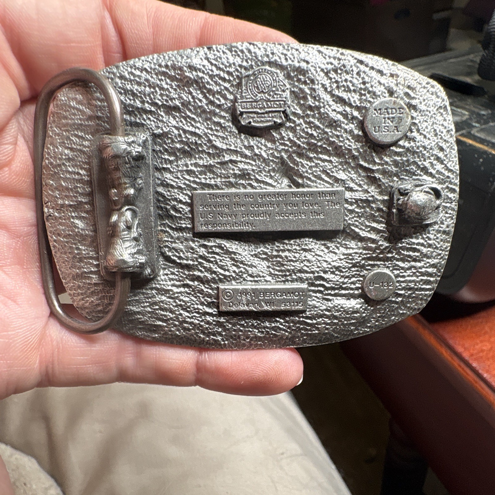 Bergamot U.S. Navy Silver Red Blue Metal Belt Buckle Logo Fits 1.5&Prime; U-132