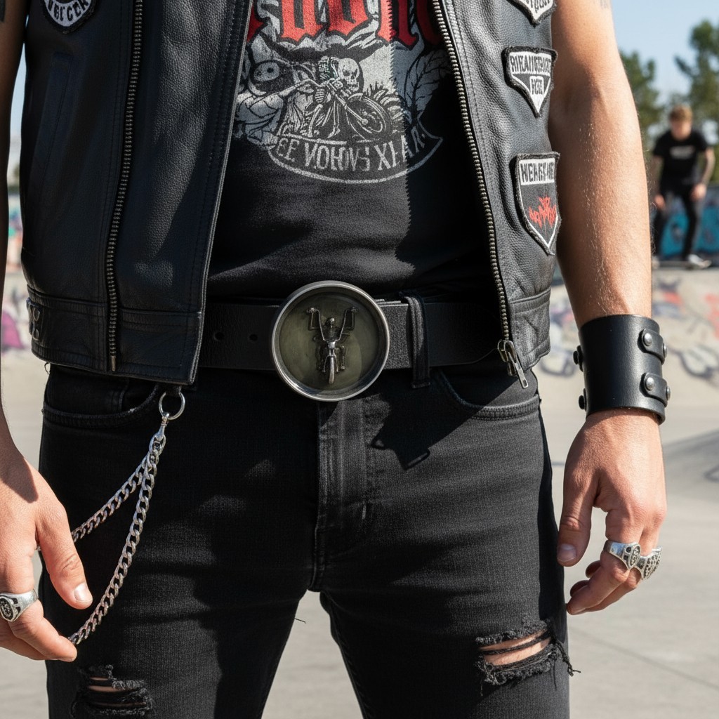 NEW Men Belt Buckle Silver Metal Heavy Grey Skeleton Skull Motorcycle Biker Bone