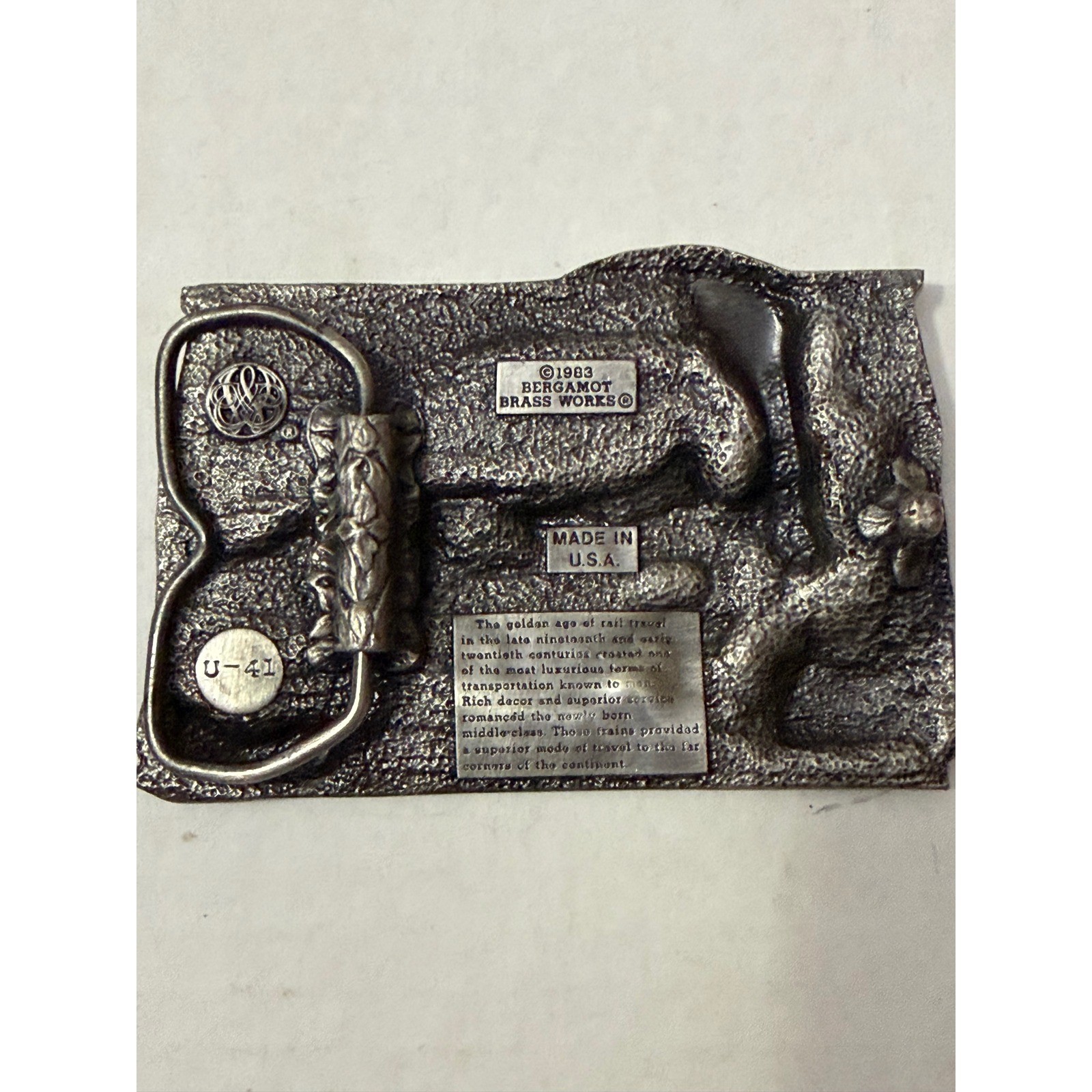 Bergamot Brass Works Steam Train Locomotive Belt Buckle U-41 USA Mail 1983