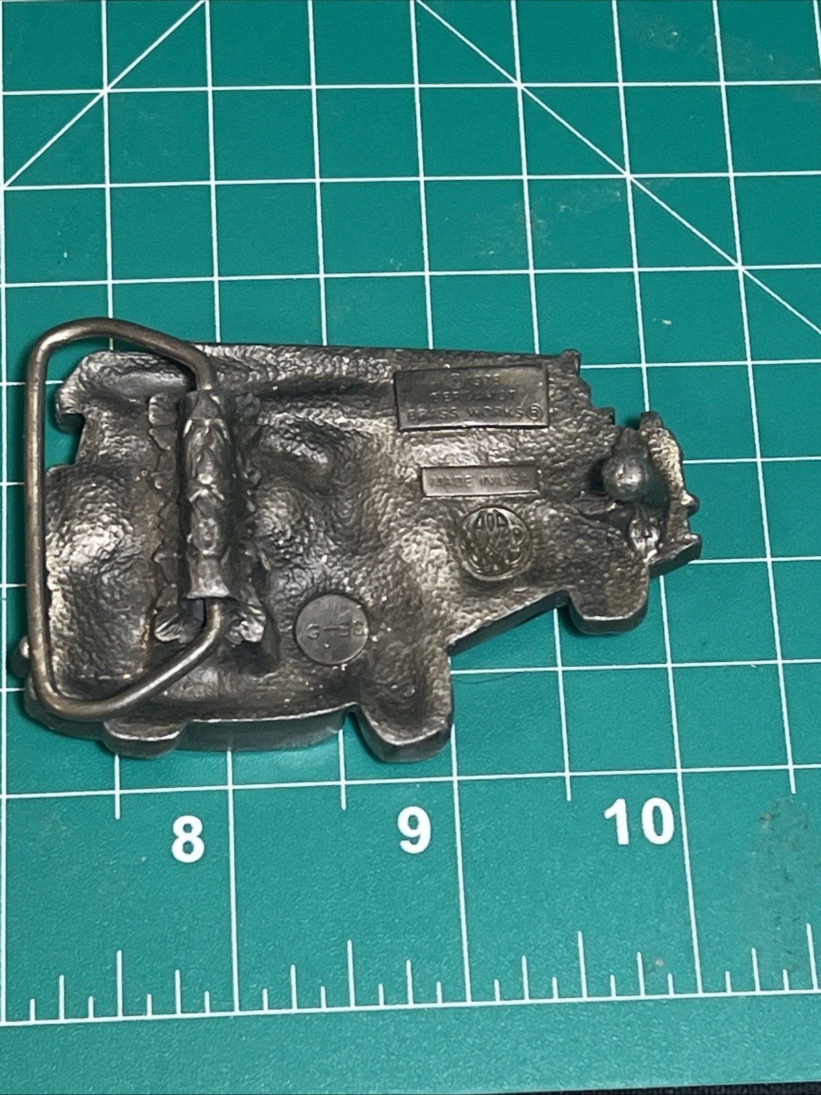 RED FIRE LADDER TRUCK SHAPED CUTOUT BELT BUCKLE BERGAMOT BRASS WORKS USA 1978