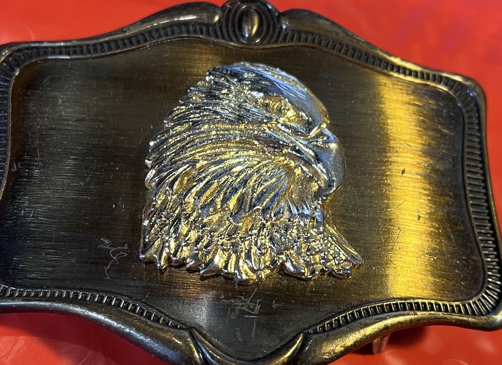 Vintage 1978 AHM Gold American Bald Eagle on Brass Belt Buckle 3.5&Prime; x 2.5&Prime;
