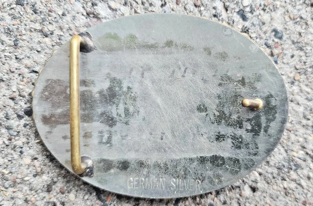 Vintage German Silver Rodeo Roping Cowboy Western Belt Buckle Oval