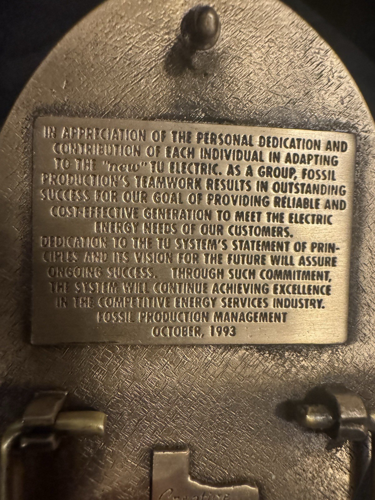 Texas Utilities Electric Co. Brass Belt Buckle 1993 Creative Casting