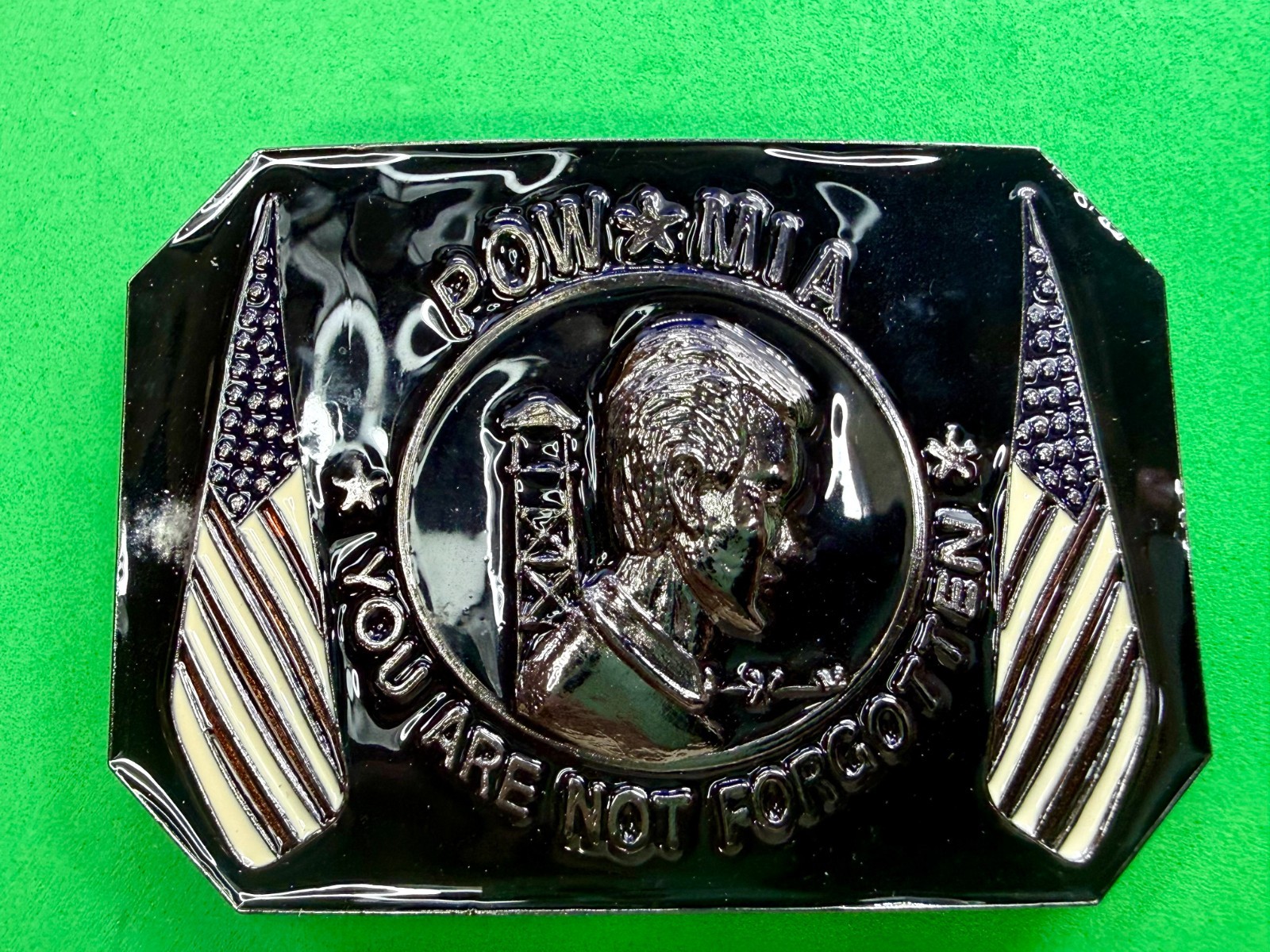 POW MIA You Are Not Forgotten Flag Army Patriots Belt Buckle New Condition