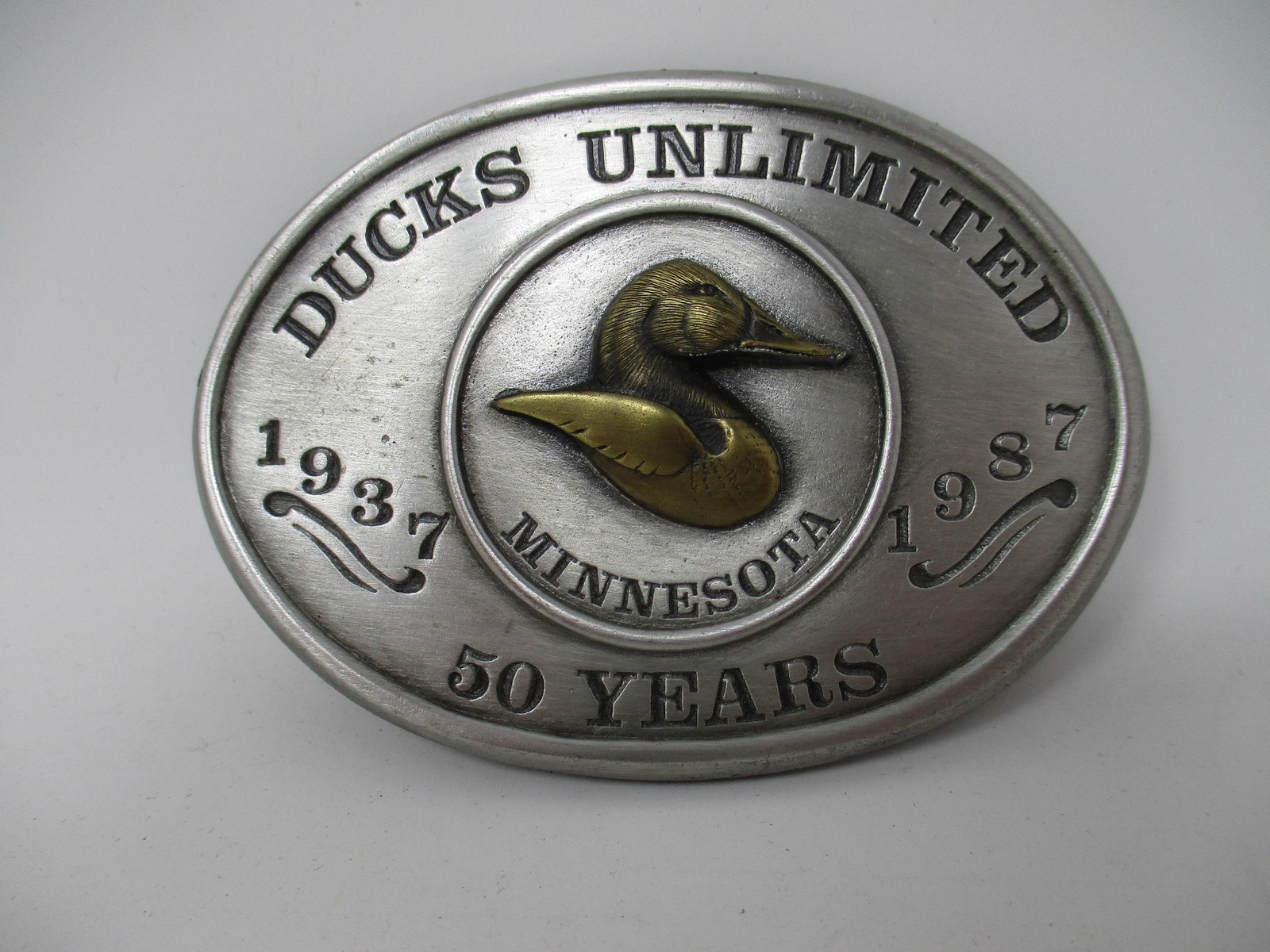 Vintage Ducks Unlimited Belt Buckle Mens Siskiyou Silver 50 Years Minnesota 1987