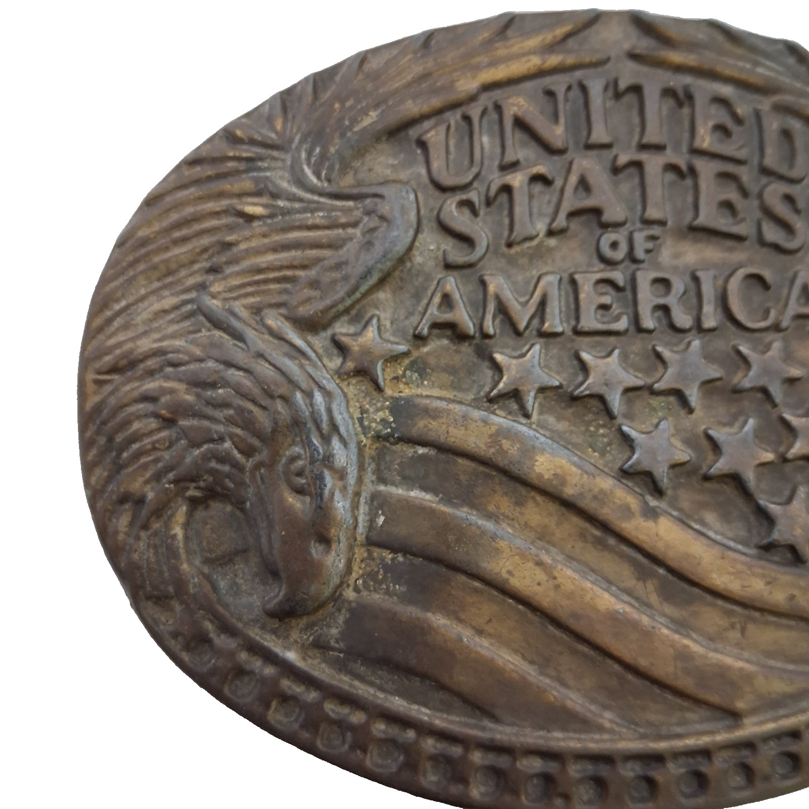 Vtg United States of America Belt Buckle 2 Eagles Bracketing Stars and Stripes