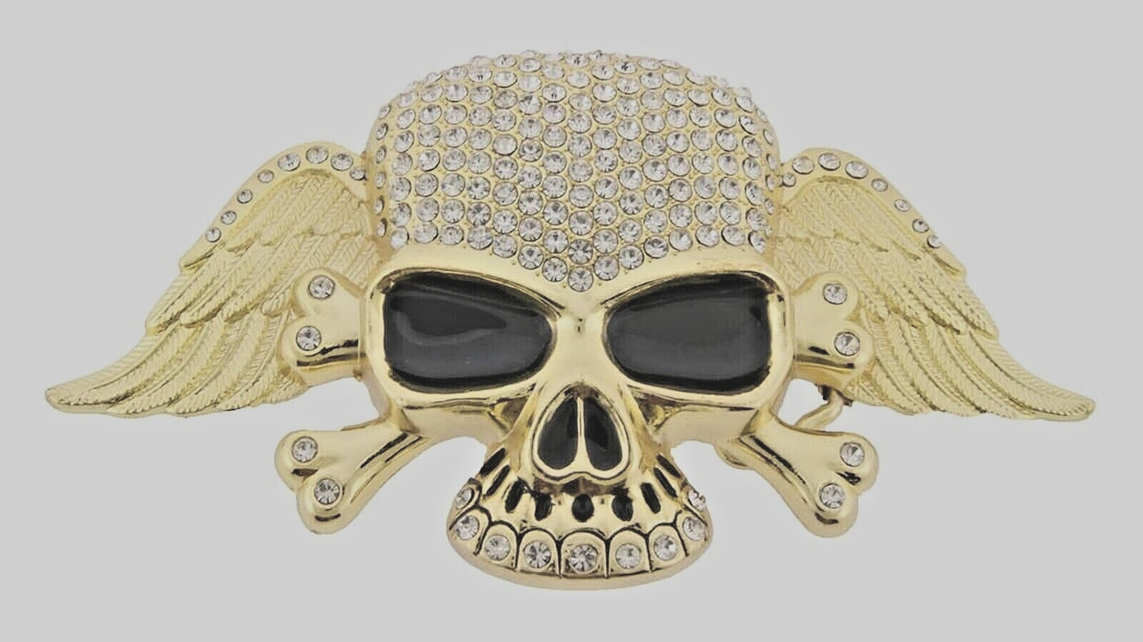 Skull Belt Buckle Crossbone Feather Skeleton Halloween Pirate Costume Bling Gold
