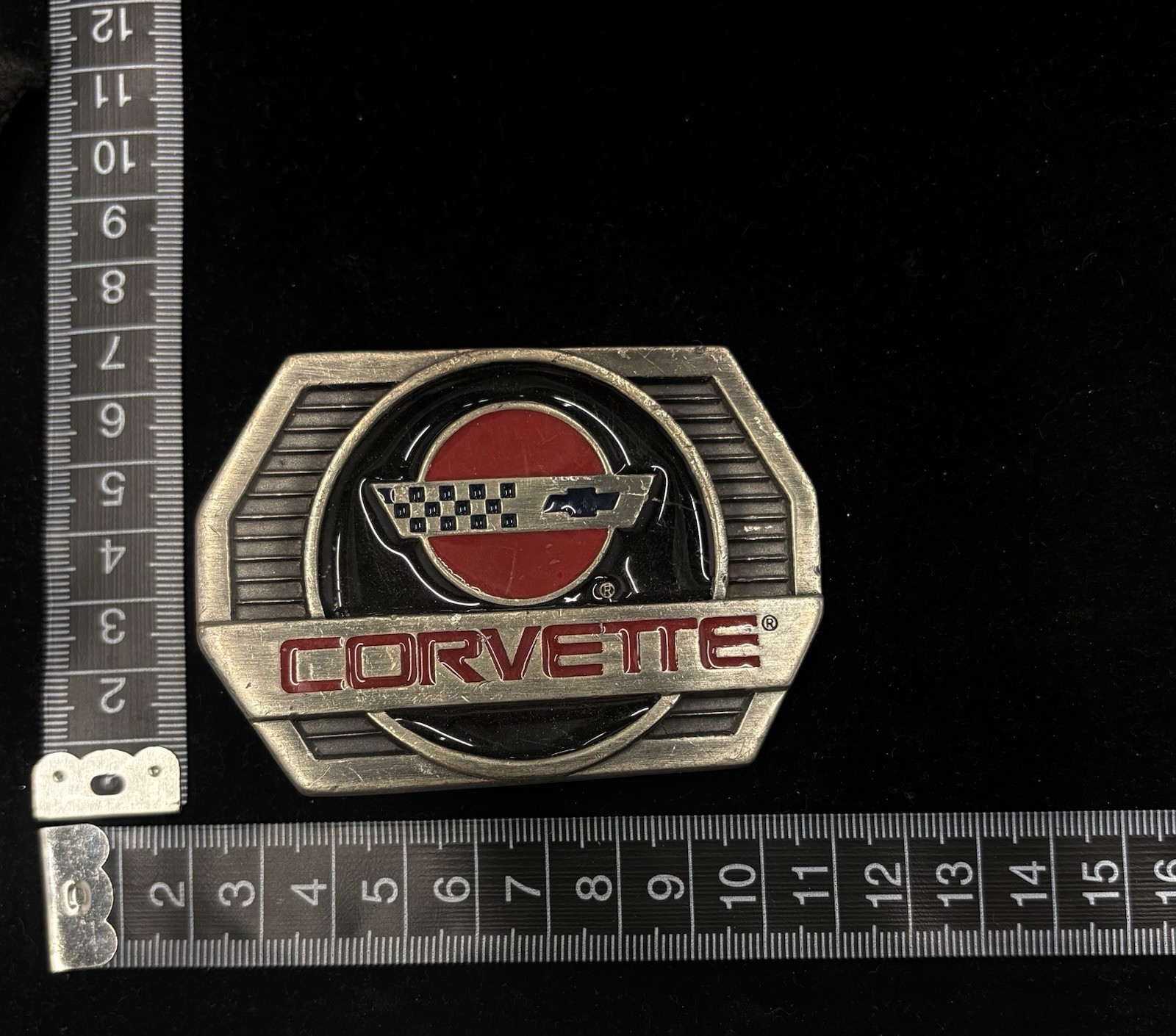 vintage Chevrolet Corvette belt buckle iconic crossed-flags logo RARE