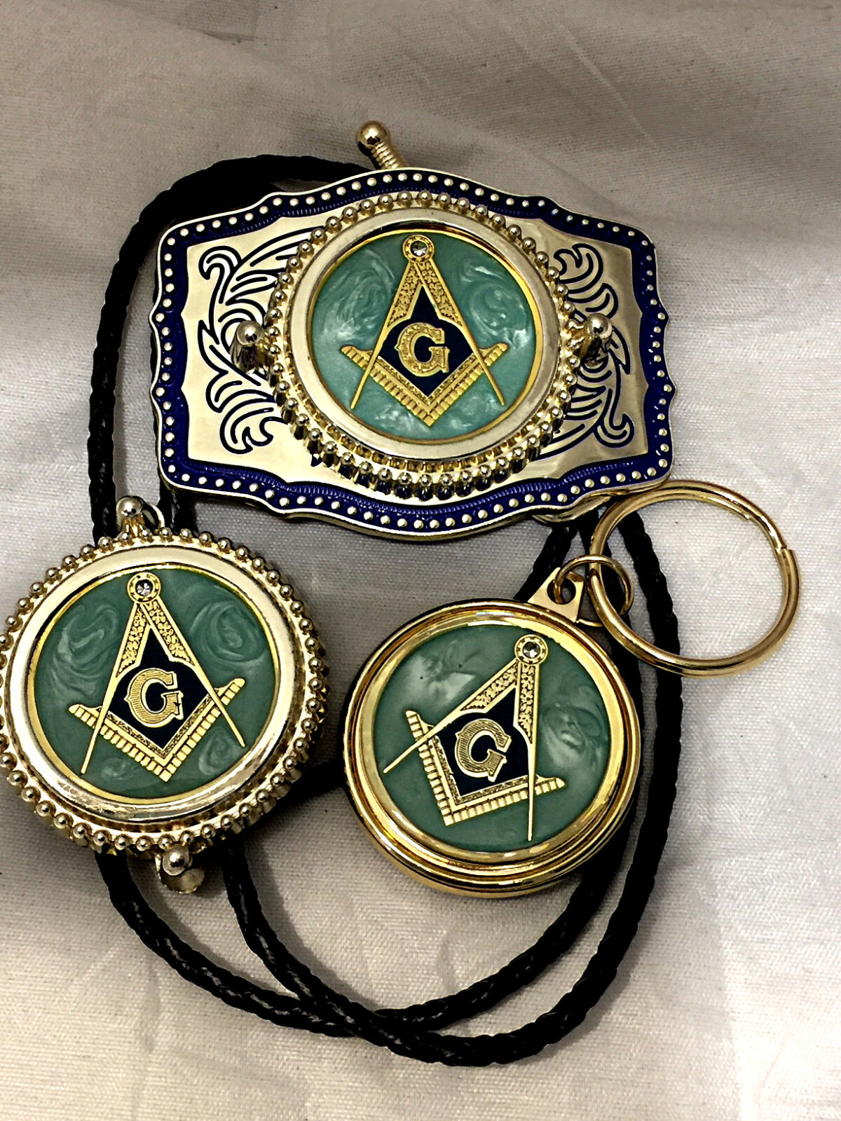 Masonic 3 piece set, belt buckle, bolo and money clip