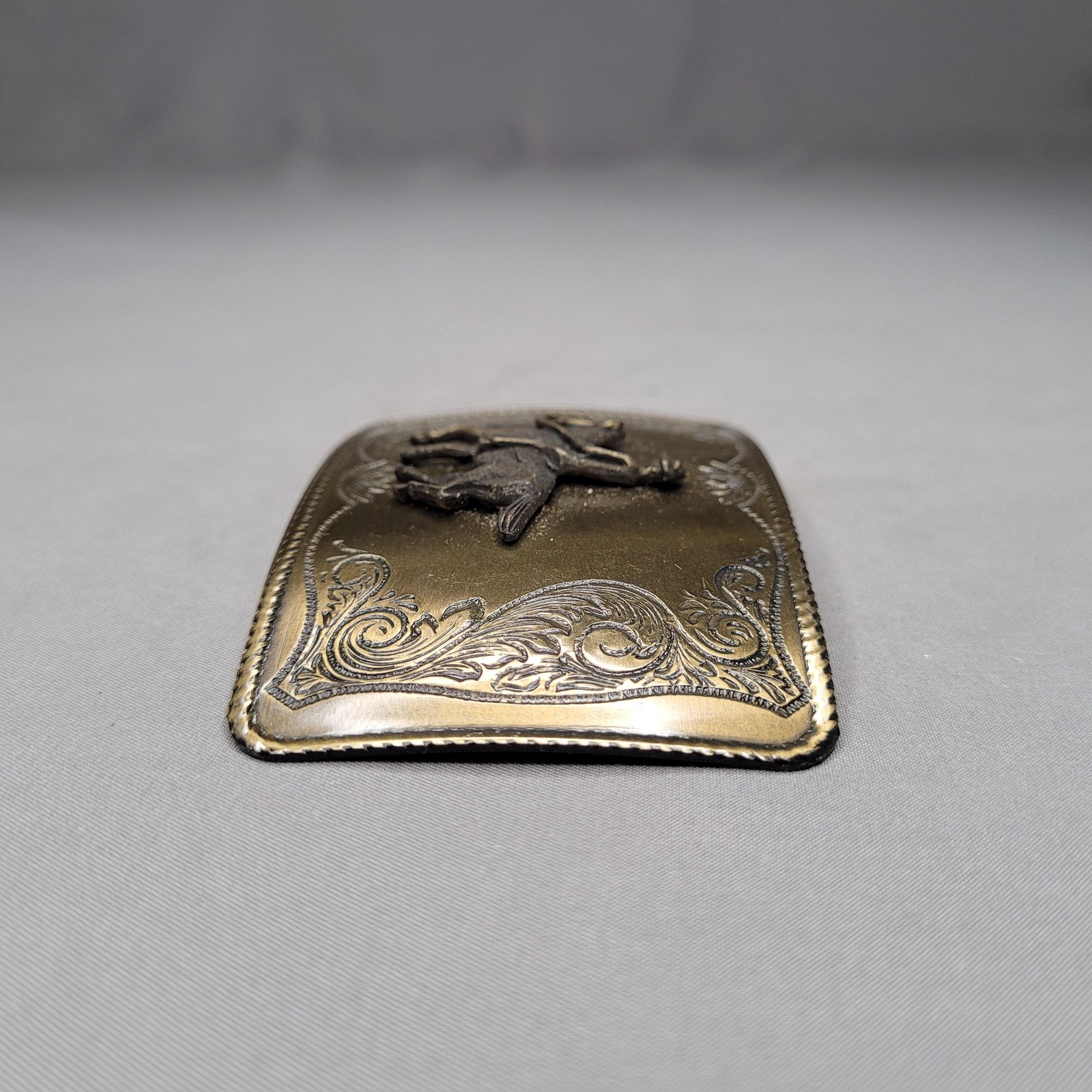 Horseback Rider Belt Buckle Mens One Size Gold Western Floral Cowboy Rectangular