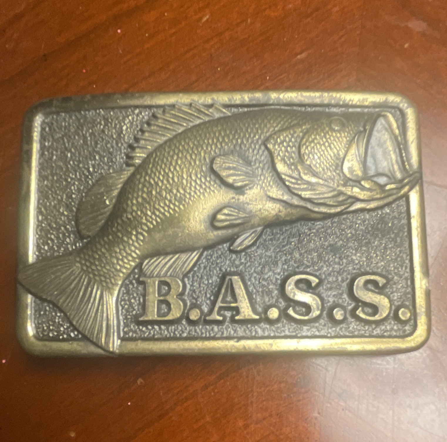 Vintage B.A.S.S. Brass Belt Buckle 80s Great American Buckle Co Chicago Fishing