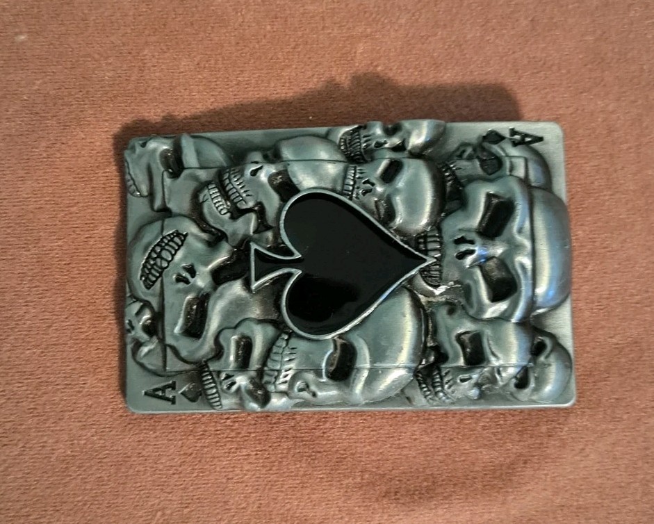 Ace Of Spades Skull Belt Buckle Gray Metal 3.5 X 2 Inch