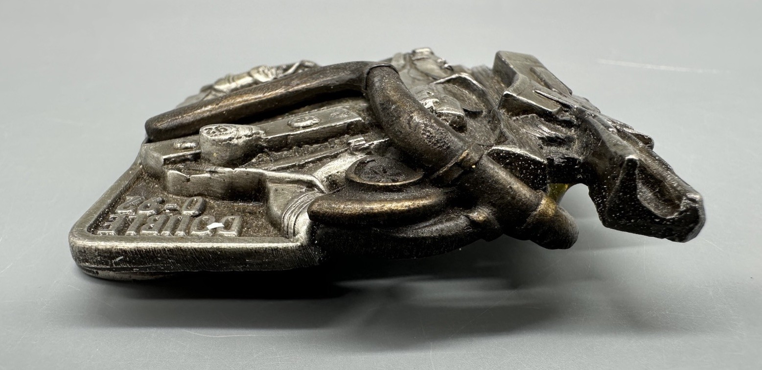 VINTAGE BELT BUCKLE SHAPED LIKE A ENGINE MARKATRON DETRIOT DIESEL DOUBLE 0-92