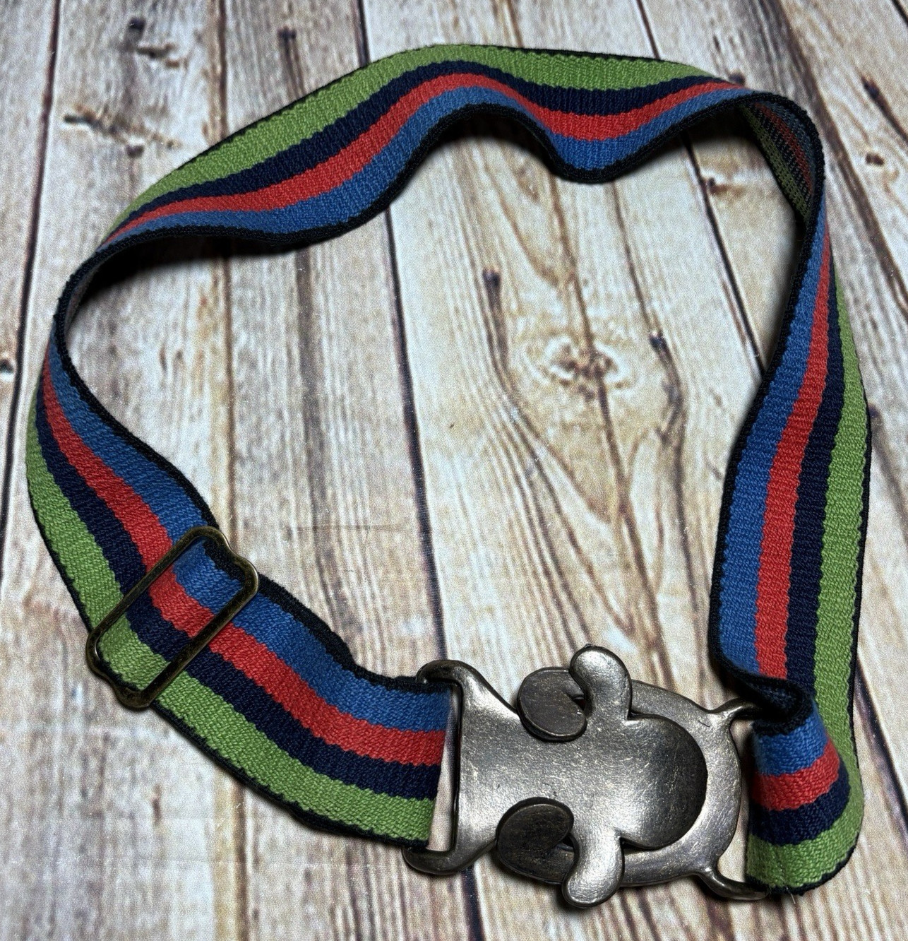 VTG 70s ACCURATE Interlocking Cast Metal Belt Buckle Rainbow Belt MCM Brutalist