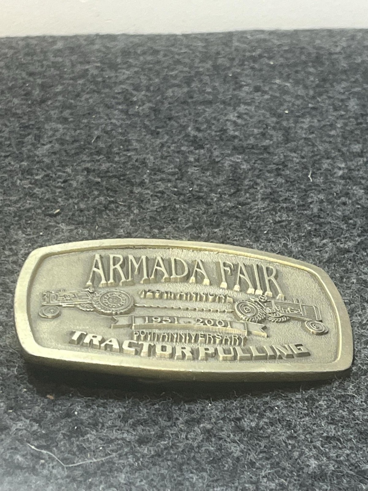 Vintage Armada Fair Tractor Pulling 50th Anniversary Belt Buckle Mens Gold