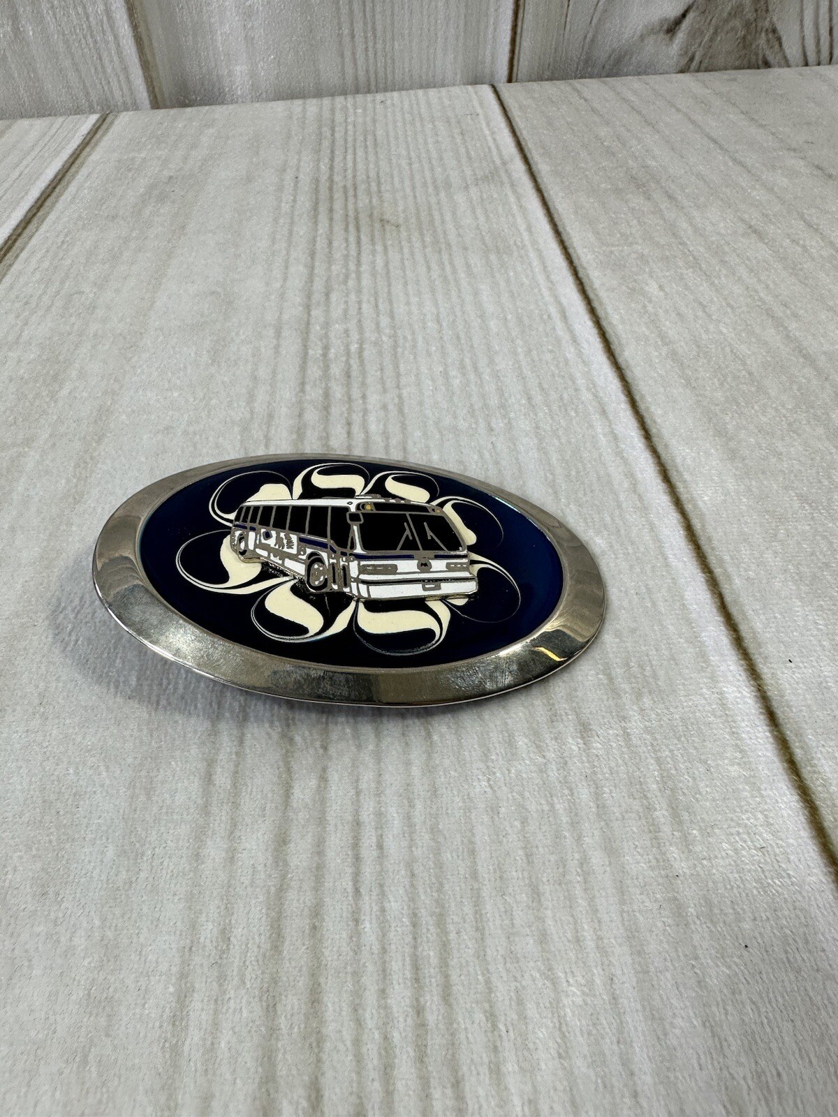 Bus Enamel belt buckle Blue White Transportation Drivers