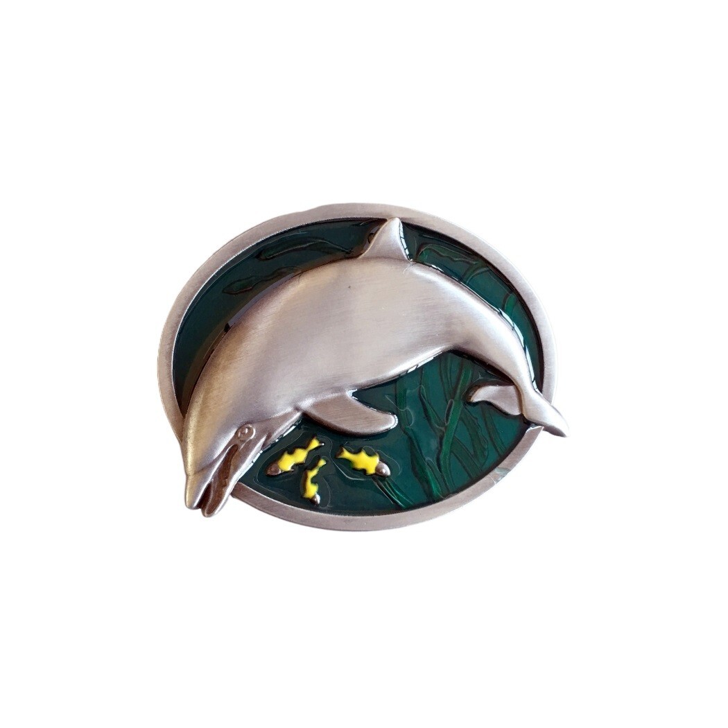 Vintage Style Enamel Fish Dolphin Wildlife Belt Buckle Gurtelschnalle