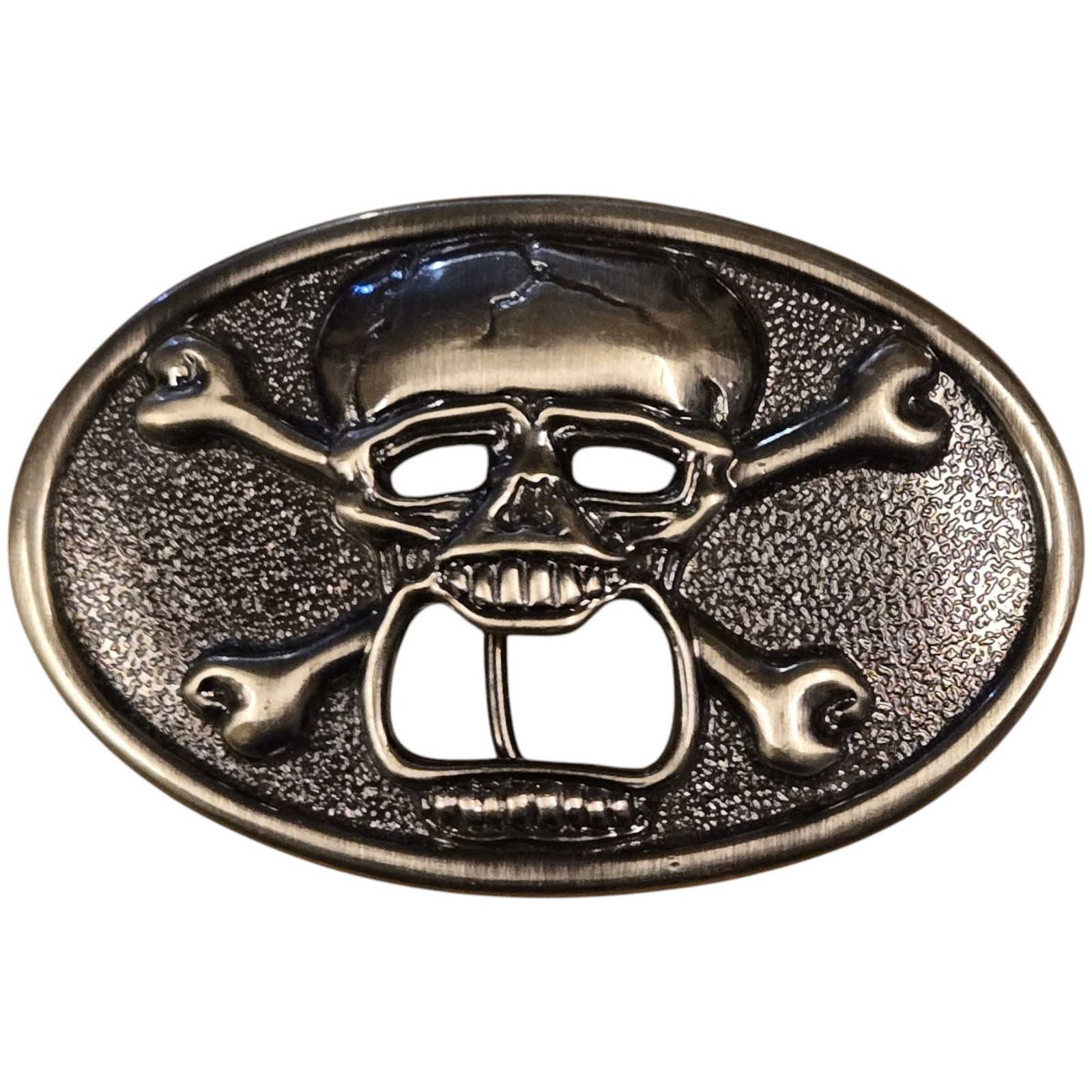 Skull and Crossbones Belt Buckle Beer Bottle Opener Biker Cowboy Pirate Vintage