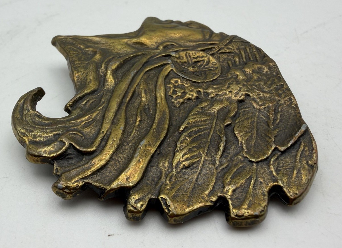 Vintage 70s Belt Buckle CHIEF Native American INDIAN HEAD Cowboy Western Brass