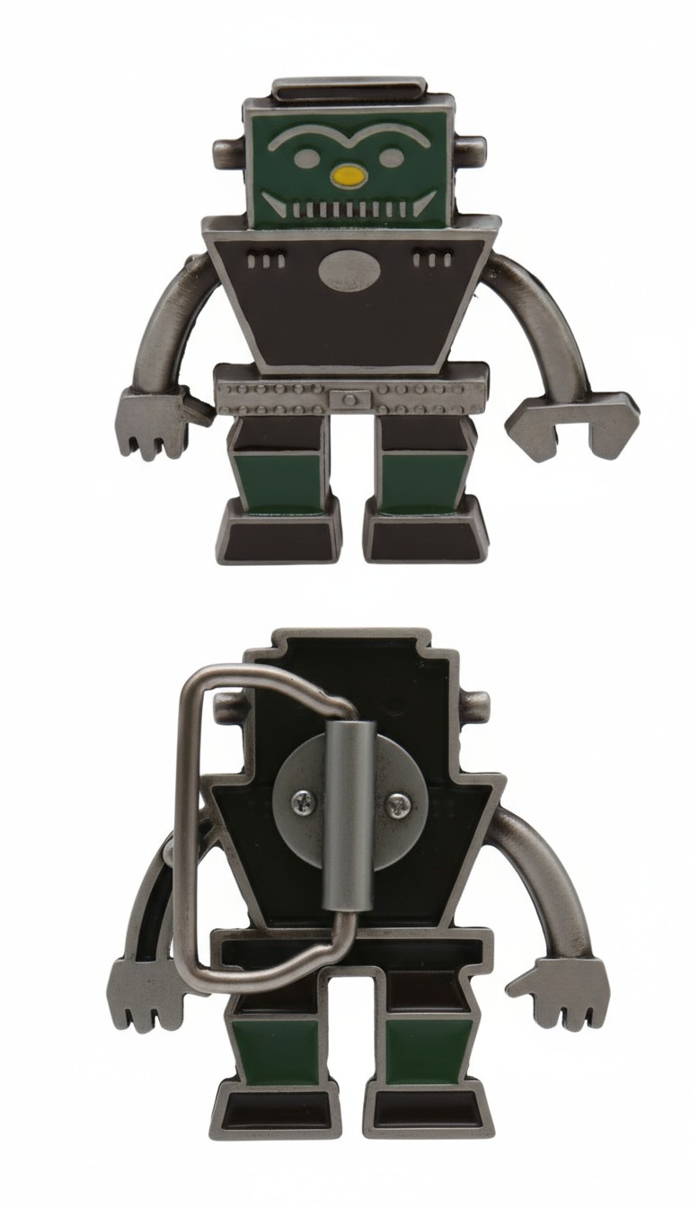 Men Silver Metal Fashion Belt Buckle Green Black Robot Animation Cool Teen Kids