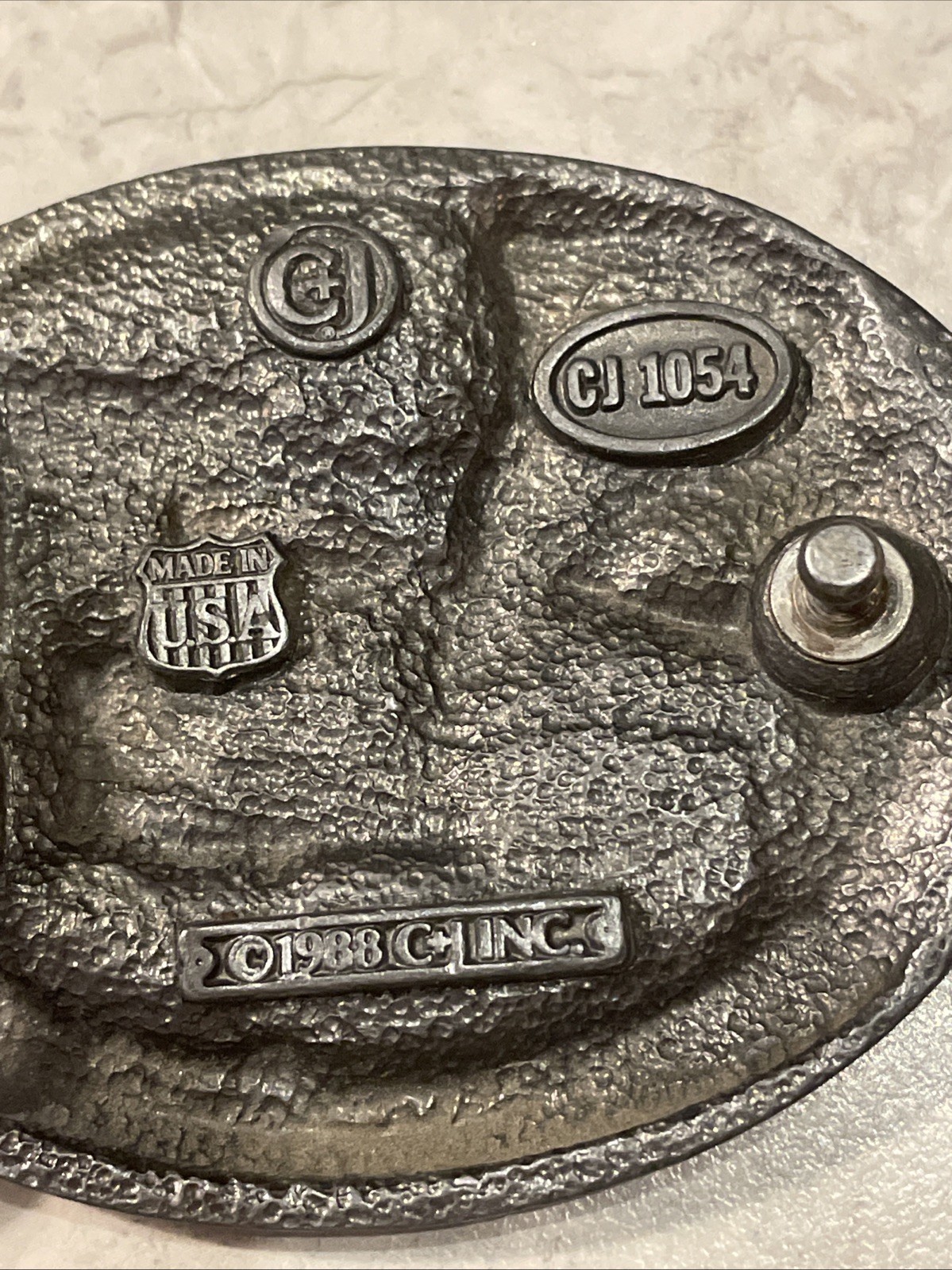 1988 C&J Vintage Electrician Pewter Enamel Belt Buckle 1054 Made USA 3.25×2.5”