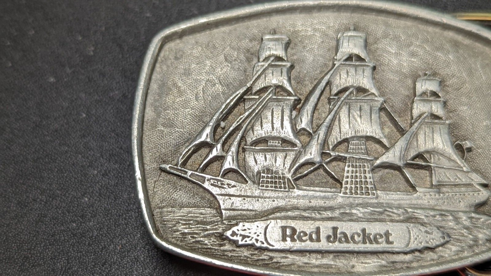 PEWTER RED JACKET SHIP BELT BUCKLE MADE BY BLAISDELL