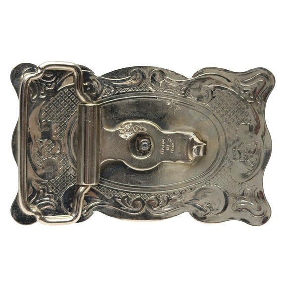 Western Belt Buckle, Silver Tone With Gold Gun, Vintage, Made In USA