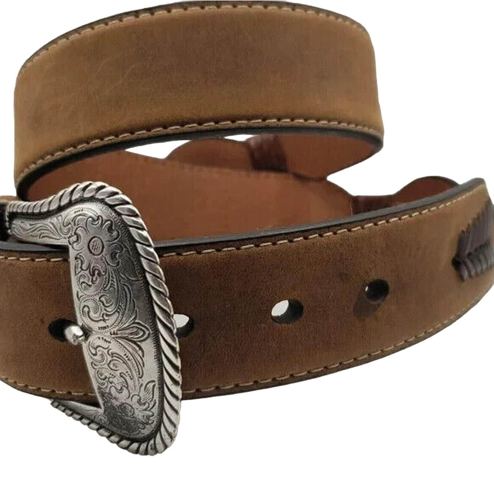 Nocona Tan Brown Leather Belt 36 Western Braided Silver Concho Floral Buckle