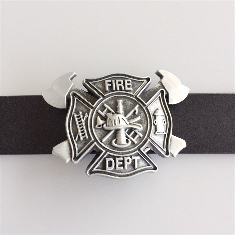 Antique Brushed Silver Fire Fighter Cross Vintage Belt Buckle