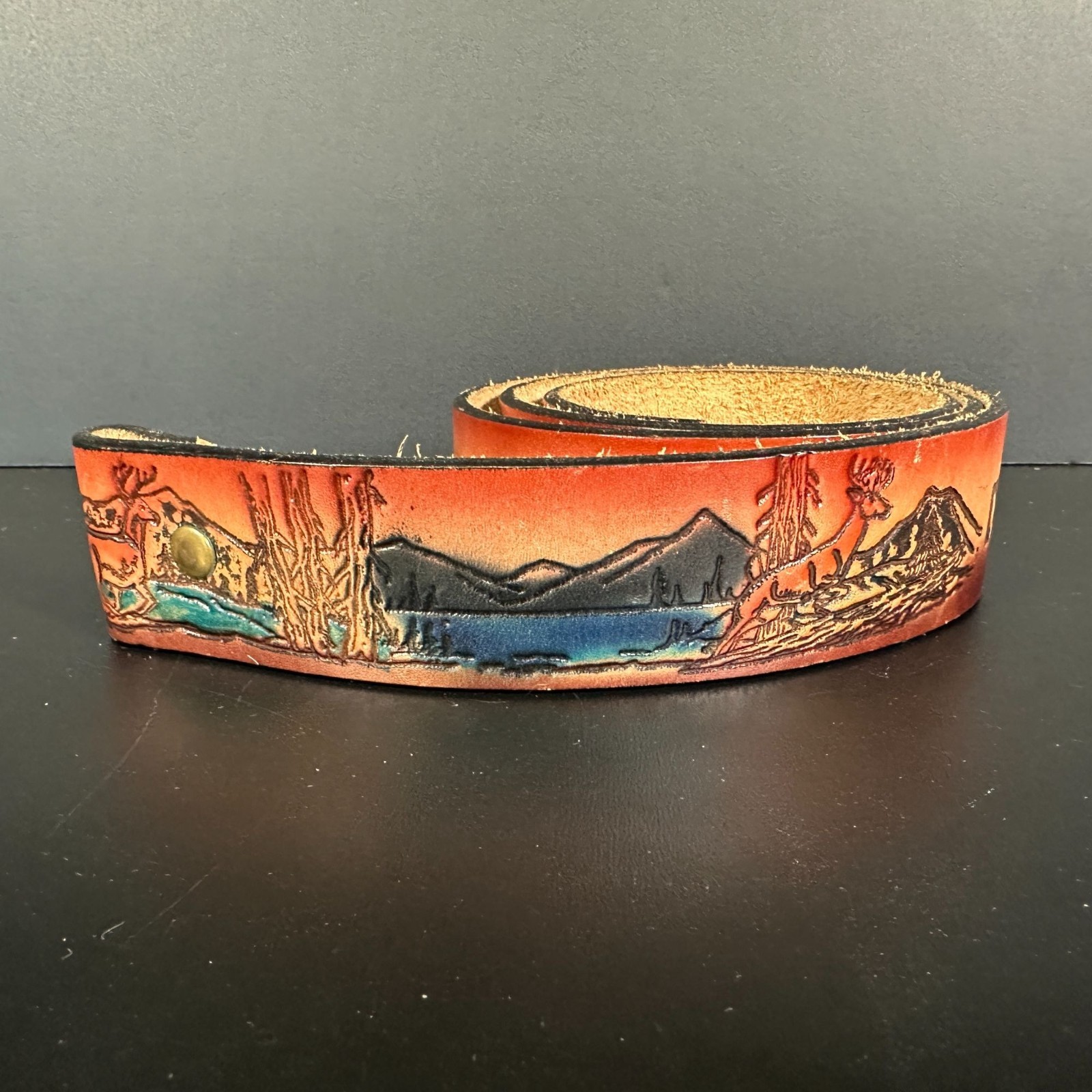 Vintage Hand Tooled Leather Belt Deer Hunter Buck Scene Personalized Joe Western