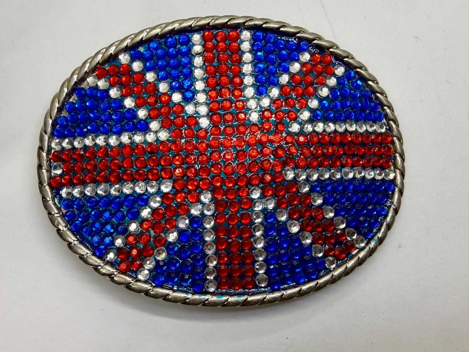 Union Jack UK British Flag Bling 80&rsquo;s Belt Buckle – Missing Rhinestone