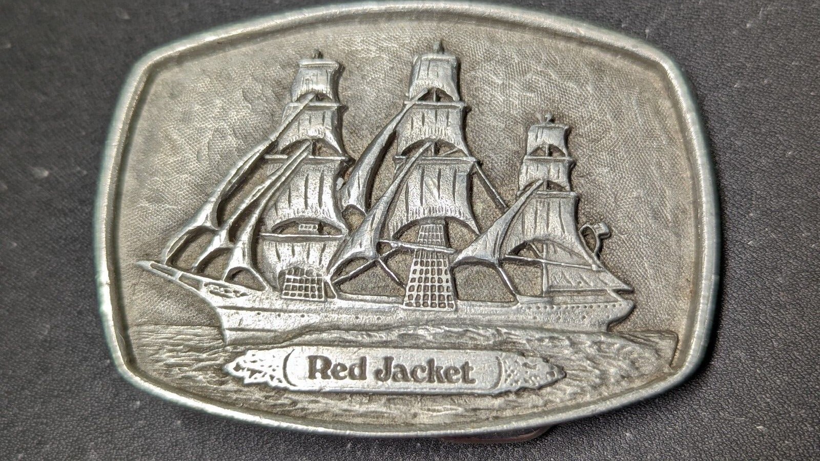 PEWTER RED JACKET SHIP BELT BUCKLE MADE BY BLAISDELL