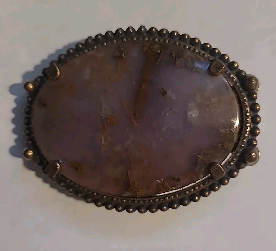 Belt Buckle W/Polished Stone & Gold Color Trim