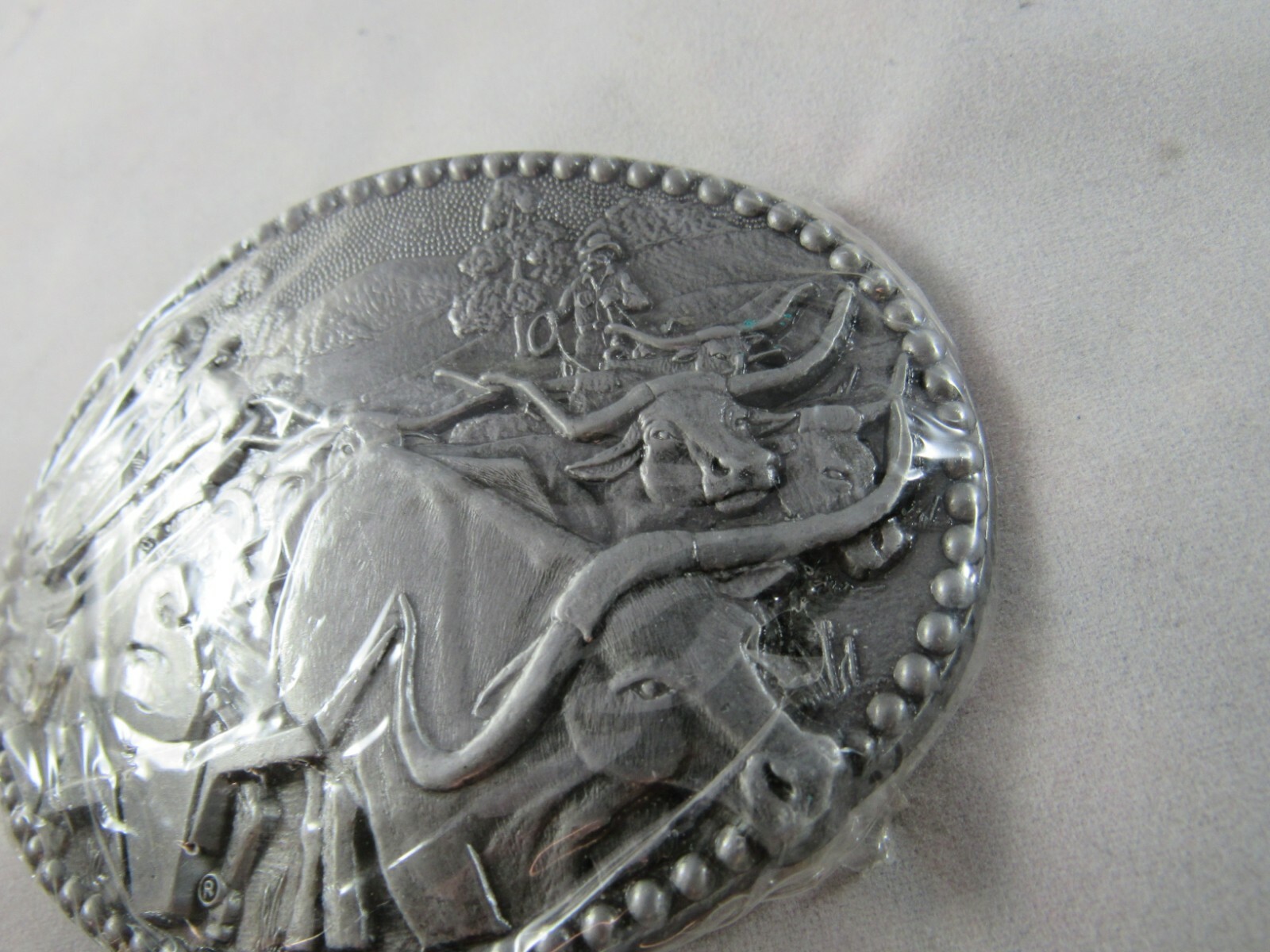 Vintage ADM Zee Series Cowboy Long Horn Steer Design Metal Belt Buckle