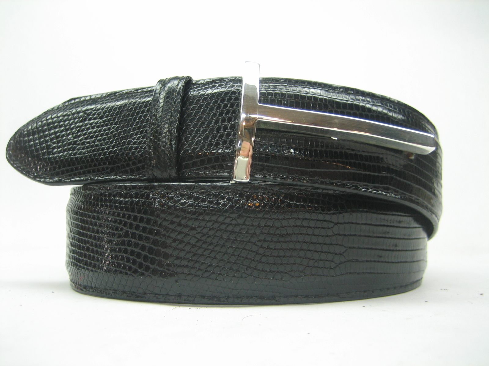 STERLING SILVER 925 SOLID T-BONE BUCKLE.W/ GENUINE LIZARD 1.3&Prime;8 BELT MADE IN USA
