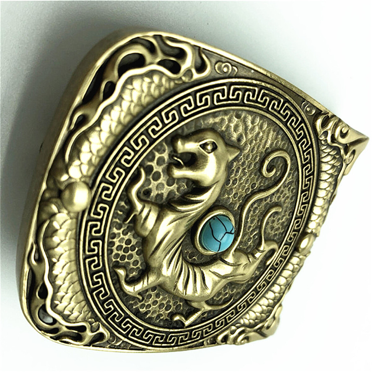 Tiger Turquoise Solid Brass Mens Belt Buckle Western Cowboy Vintage Antique