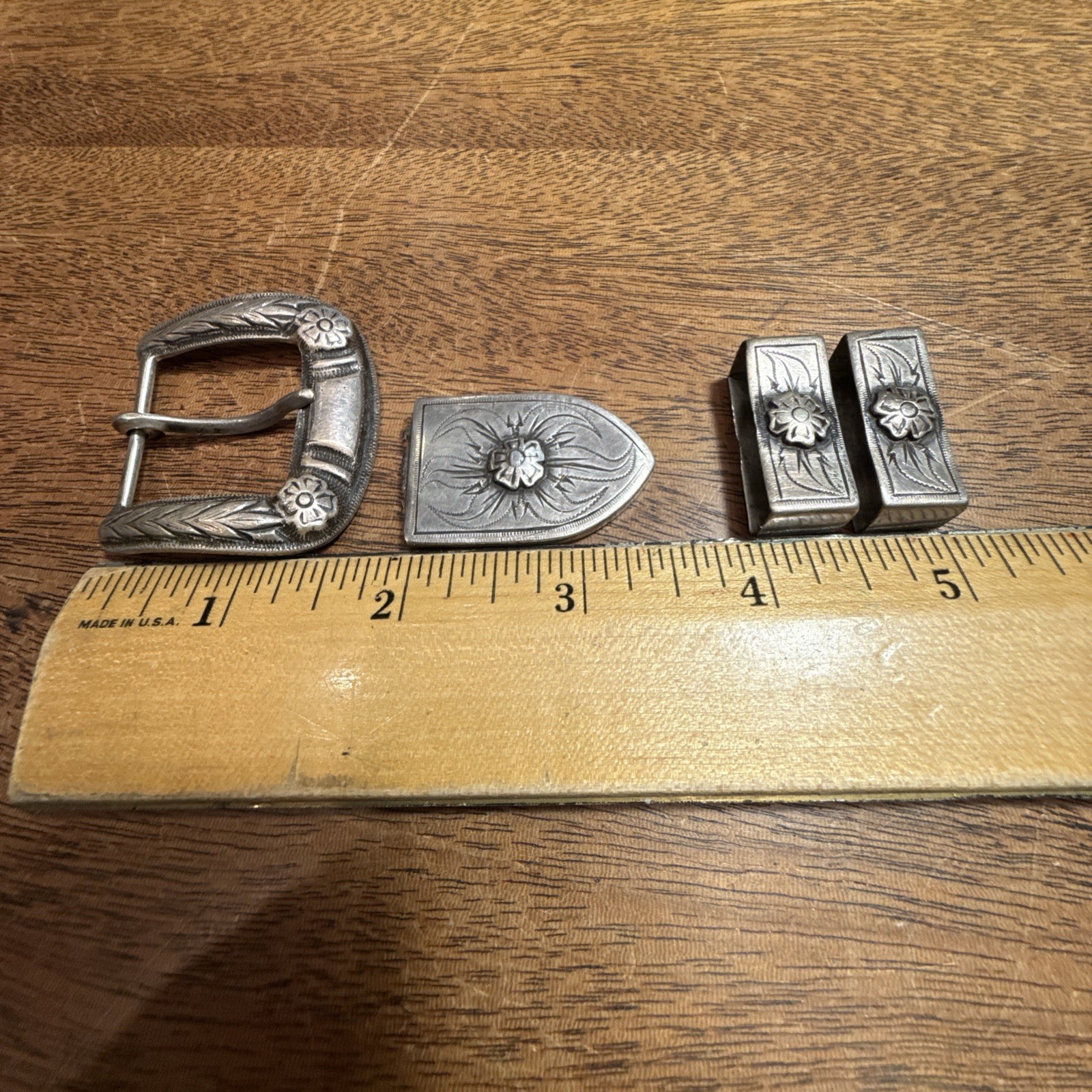 Vintage STERLING SILVER Belt Buckle Set 4PC western RANGER handcrafted Mexico