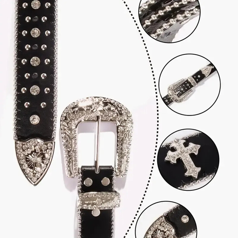 Western Rhinestone Belt Cowgirl Cowboy Crystal Studded Punk Belts for Men Women
