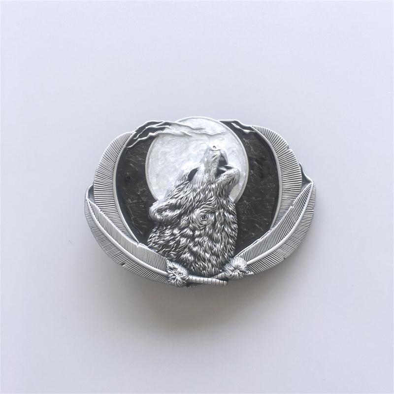 Enamel Animal Moon Wildlife Shout Wolf Oval Western Belt Buckle