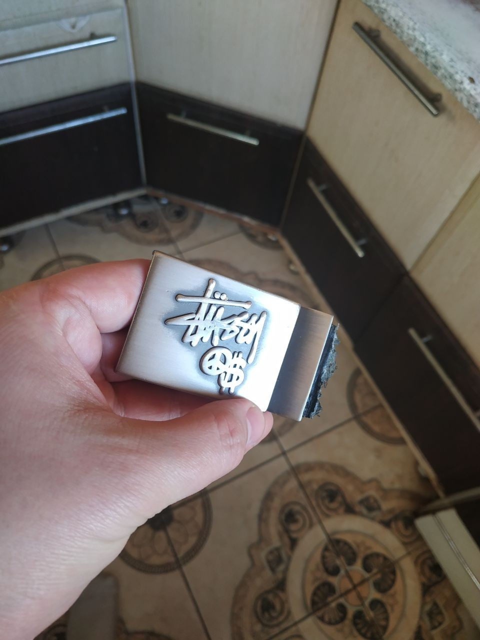 Vintage Stussy Belt Buckle ONLY Peace Love Dollar Archive 90s Silver Metal