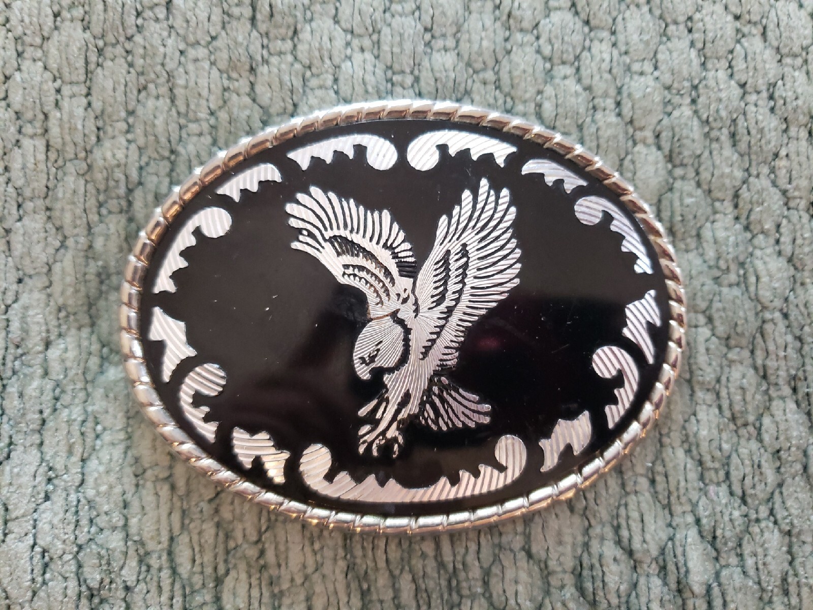Vintage belt buckle black silvertone eagle W u.s.a.