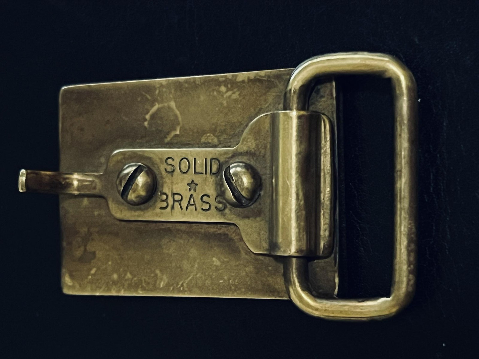 Solid Brass Belt Buckle Mens Rectangular Wood Inlay Brown Gold Western Fits 1.5&Prime;