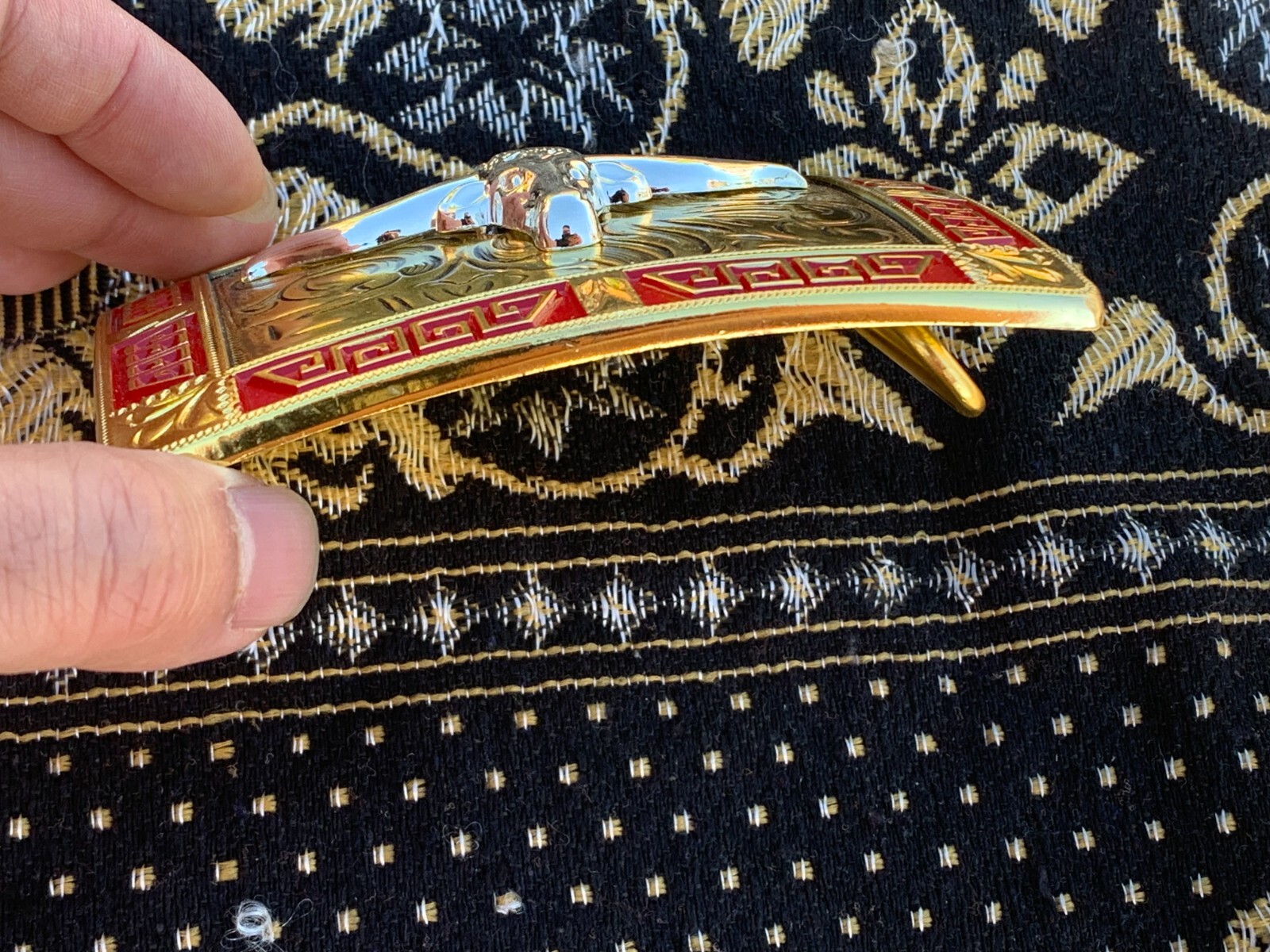 Western Buckle Gold Red Silver Longhorn Cowboy 2 »Buckle Hebilla Vaquero Toro