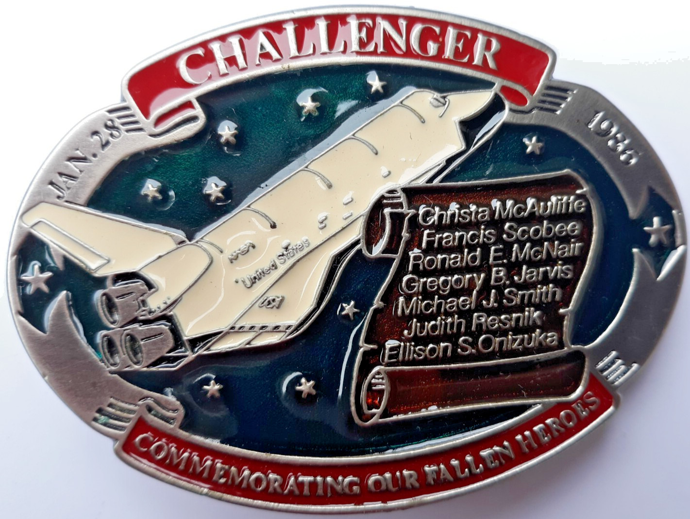 oval 1986 NASA Challenger Space Shuttle Commemorative belt buckle