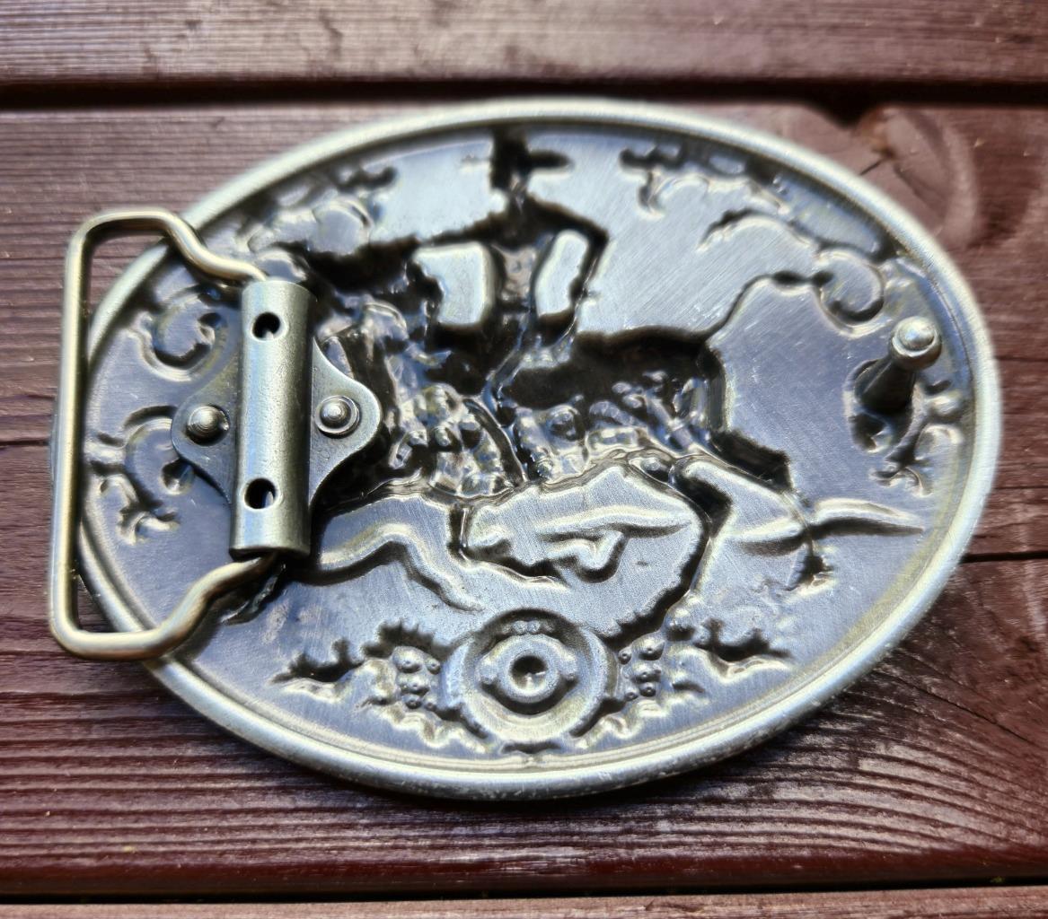 HORSE RIDER SILVER VINTAGE SADDLE COWBOY COWGIRL WESTERN BELT BUCKLE